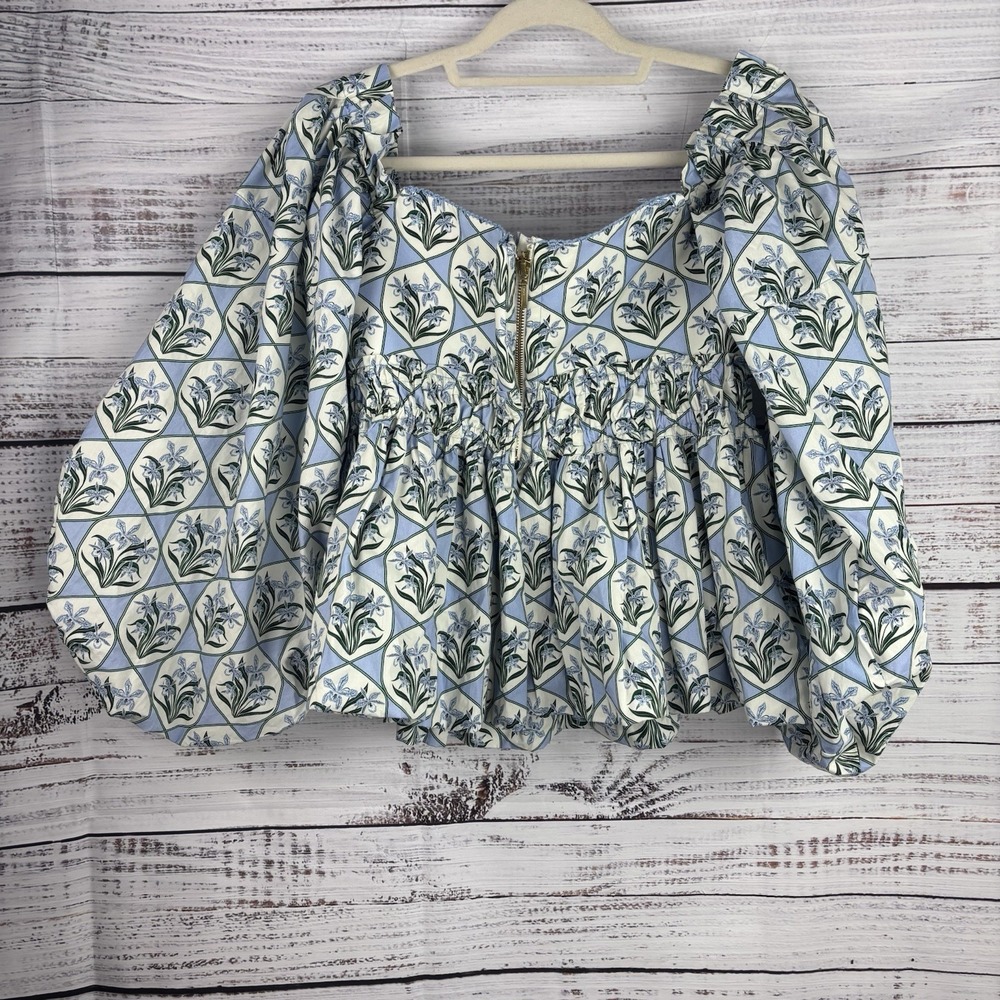 AGUA BY AGUA BENDITA Jamaica Off-The-Shoulder Balloon Floral Top L Celeste READ - Picture 11 of 16